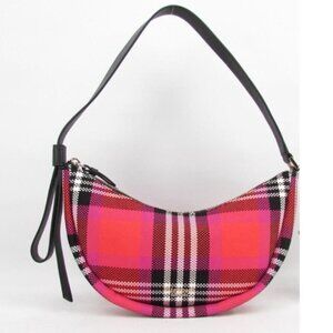 Kate Spade Smile Shoulder Bag Red Plaid Check Small Leather Zip Top Slim